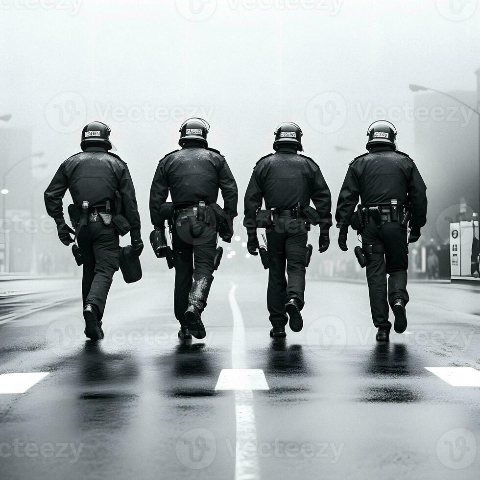 noir et blanc émeute police esquisser sur blanc Contexte. génératif ai. photo