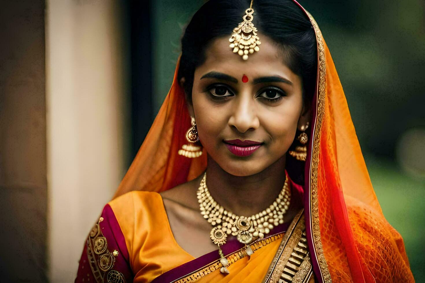 une magnifique Indien la mariée dans traditionnel tenue. généré par ai photo