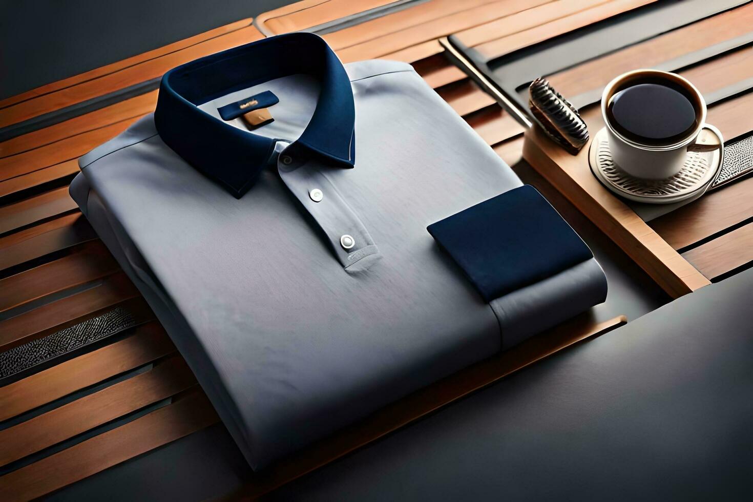 une chemise et café sur une tableau. généré par ai photo