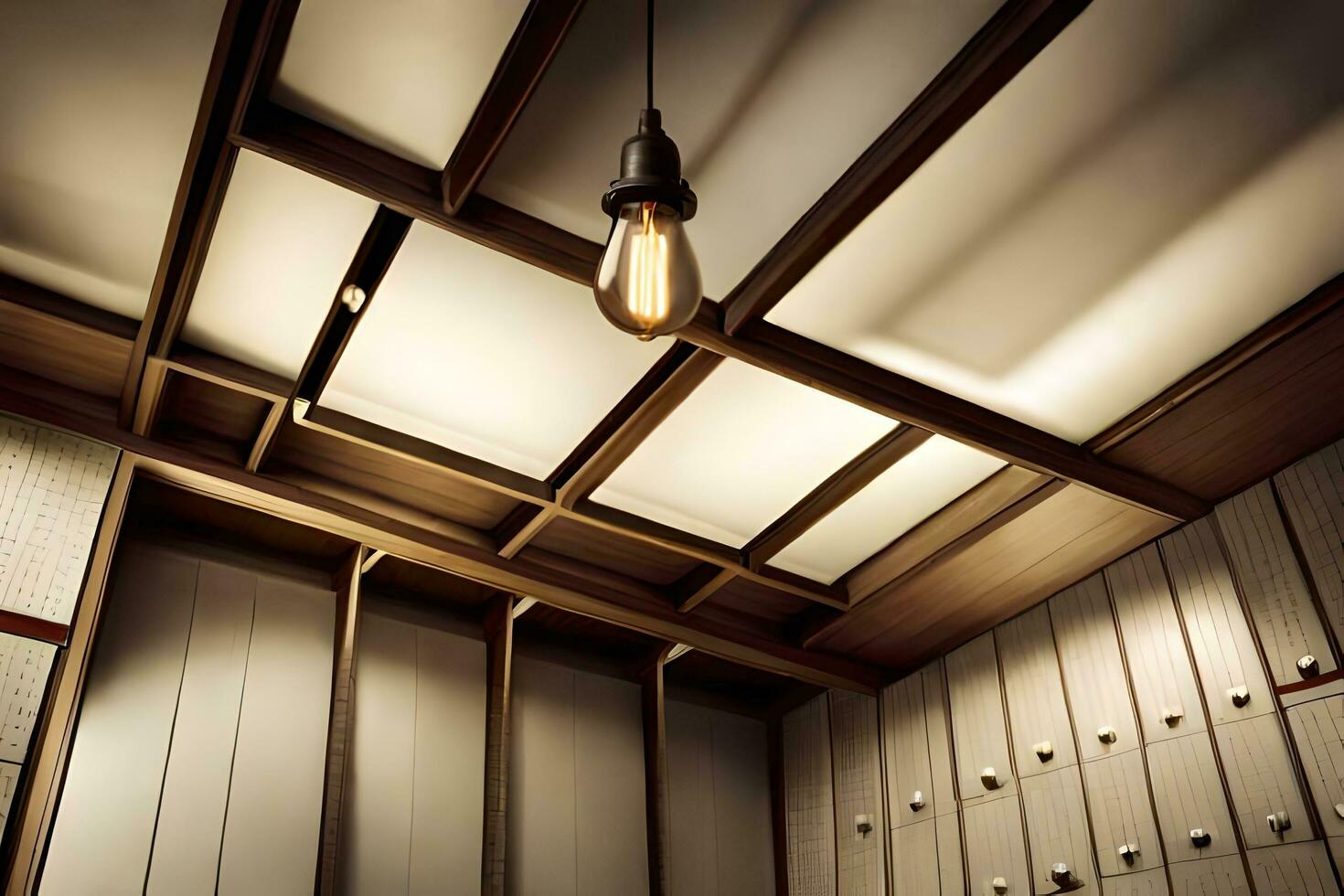 une pièce avec une lumière ampoule pendaison de le plafond. généré par ai photo