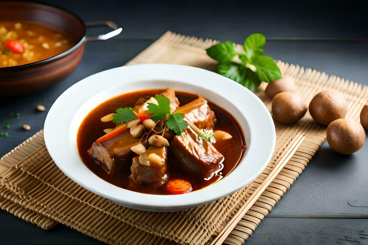 chinois porc et haricot soupe. généré par ai photo