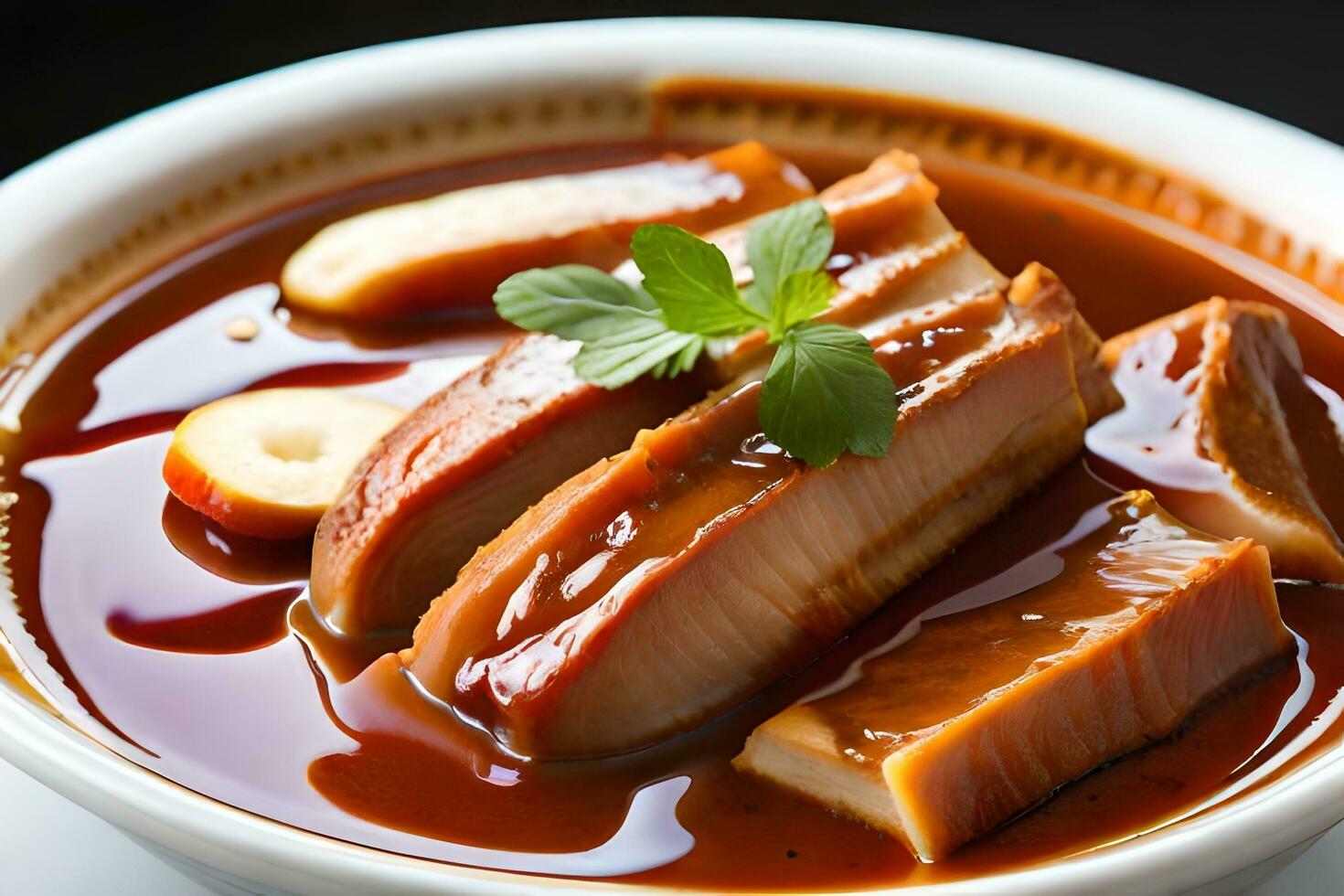 une bol de soupe avec Viande et des légumes. généré par ai photo