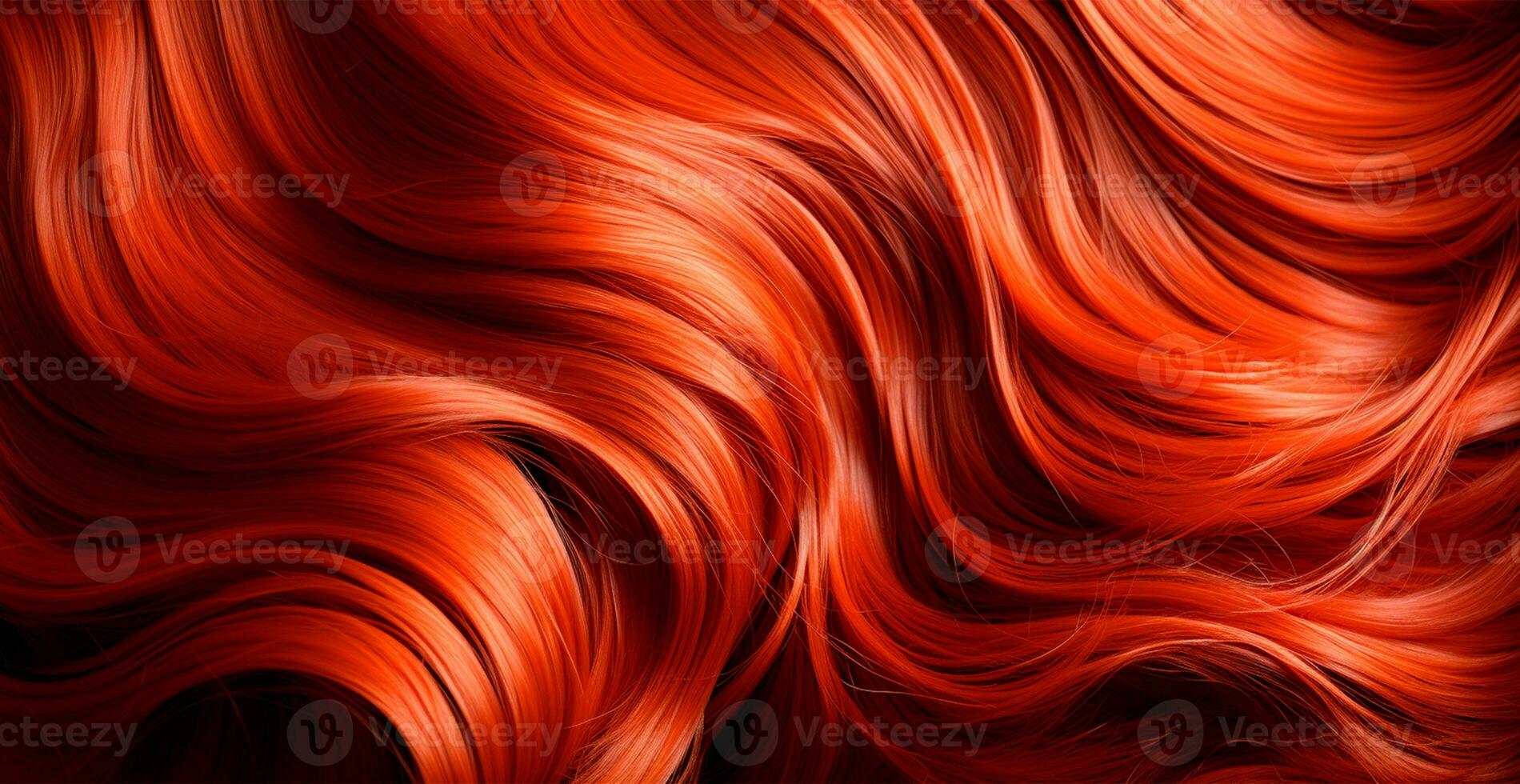 rouge cheveux fermer comme une Contexte. aux femmes longue Naturel foncé cheveux. ondulé brillant boucles - ai généré image photo