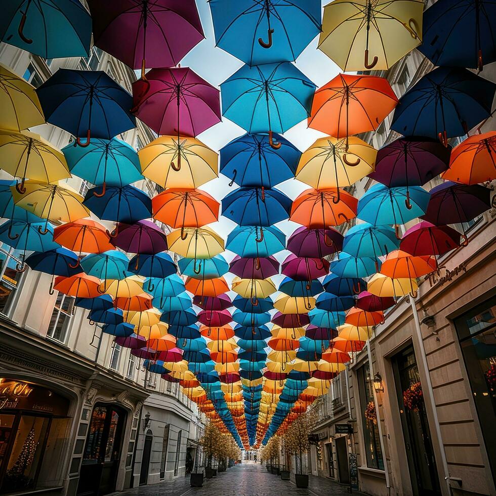 coloré parapluies dans le ville photo