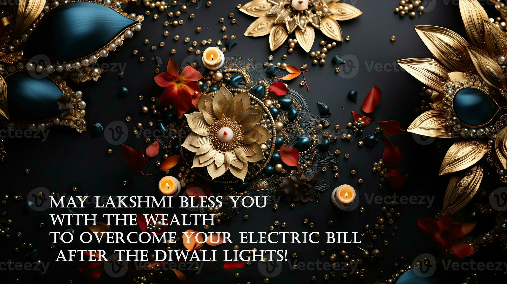 mai lakshmi bénir vous avec le richesse à surmonter votre électrique facture après le diwali lumières salutation Indien vacances carte. photo