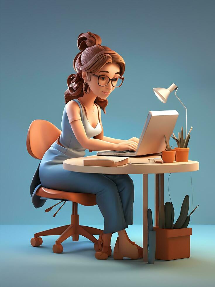 3d dessin animé personnage et ordinateur avec ouvert pages la toile analytique seo optimisation tableau de bord photo