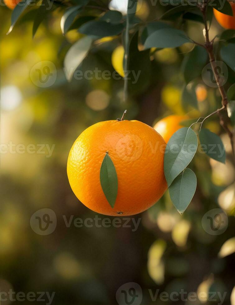 mûr des oranges sur arbre dans le jardin. peu profond profondeur de champ. ai généré photo