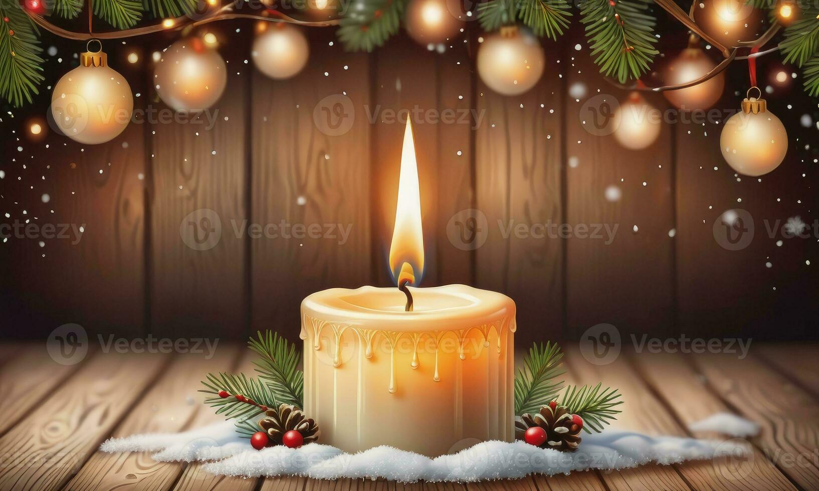 brûlant bougie Noël décoration sur en bois Contexte 32468377 Photo