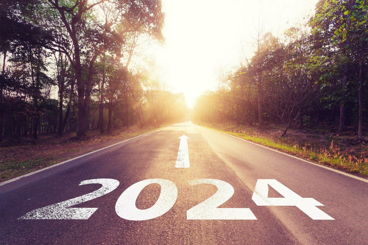 Nouveau année 2024 ou tout droit vers l'avant route à affaires et stratégie de futur vision concept. photo