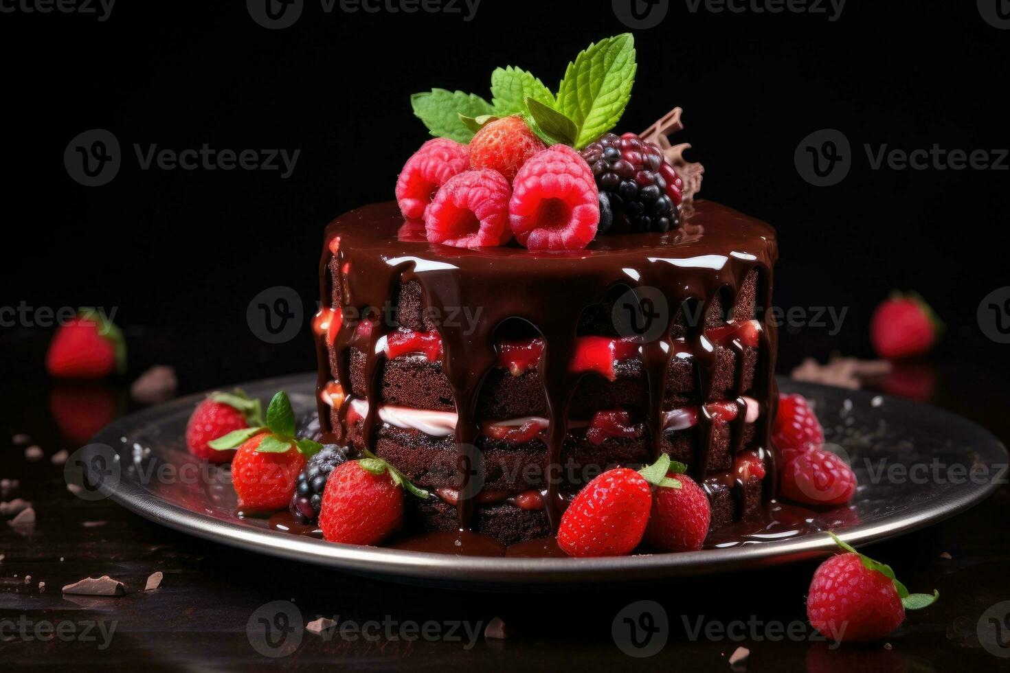 Gâteau De Chocolat Fait Maison Décoré Des Fraises Et Des Fleurs Comestibles  Photo stock - Image du bleu, gâteau: 152960514