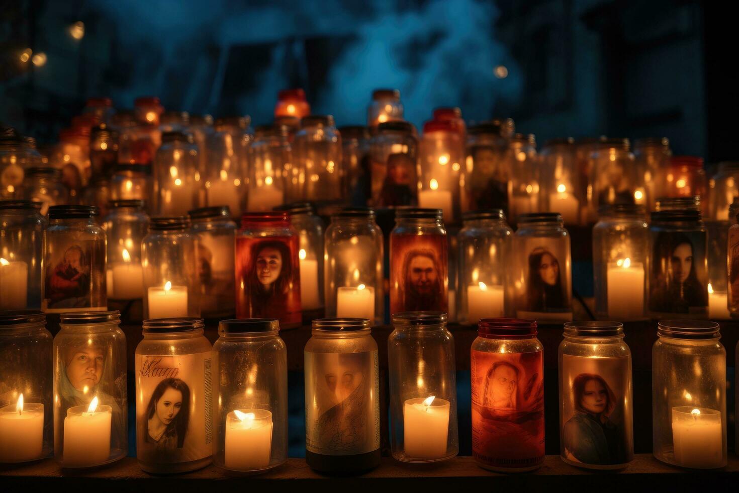 bougies dans le cimetière à nuit, christianisme concept, groupe de allumé bougies, Mémoire de décédé personnes, ai généré photo