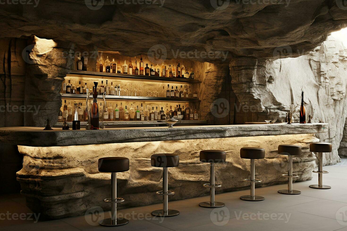 le intérieur de le bar dans le la grotte est pierre conception photo