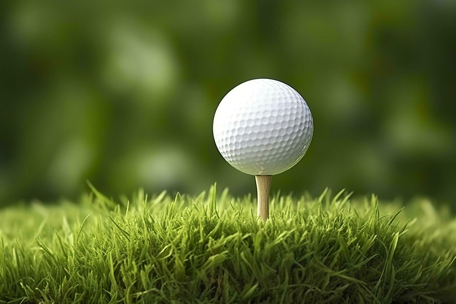 blanc le golf Balle sur en bois tee avec herbe. génératif ai photo