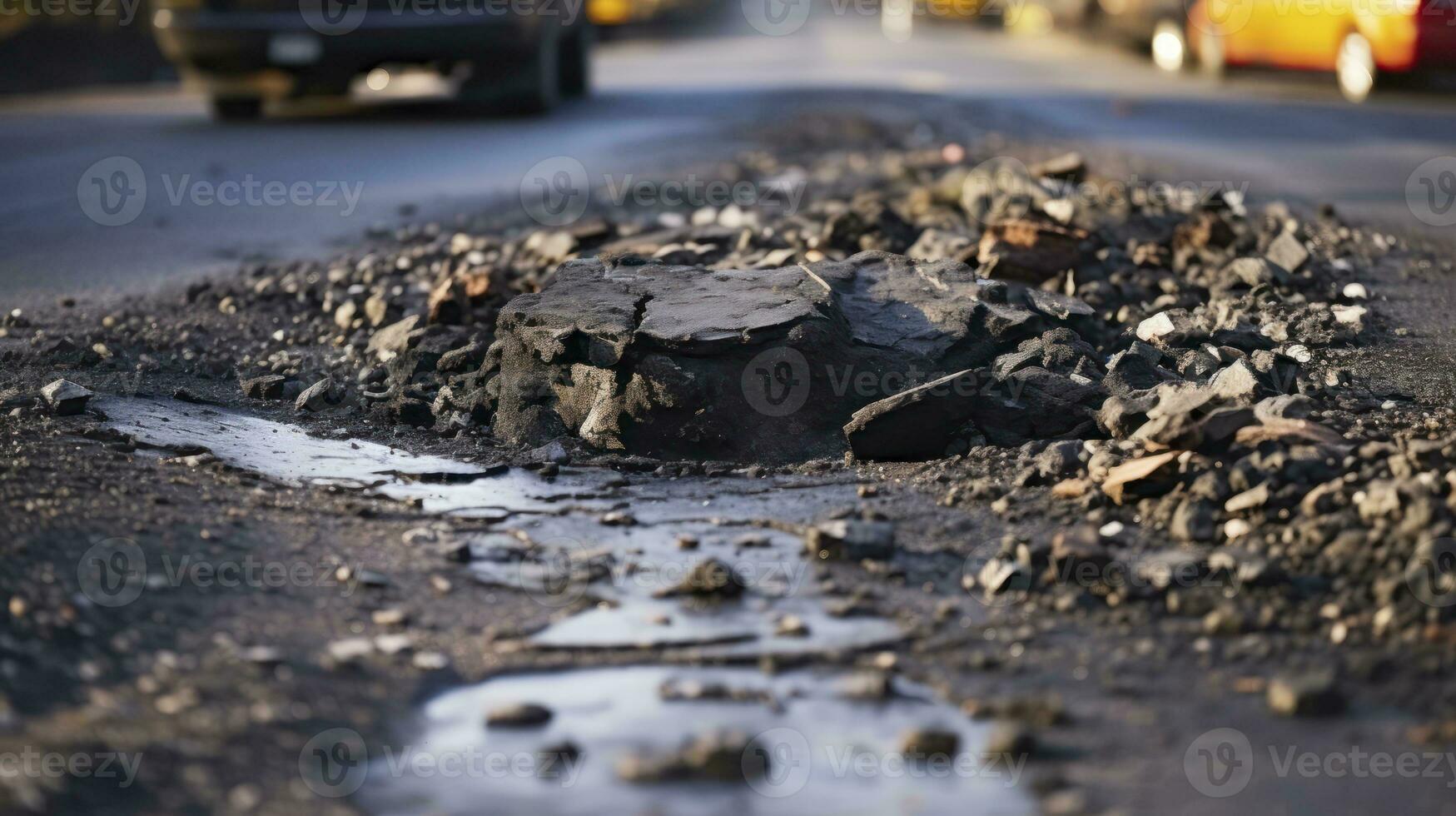 gros fosse sur le route. concept de réparer et remplacer asphalte. génératif ai photo