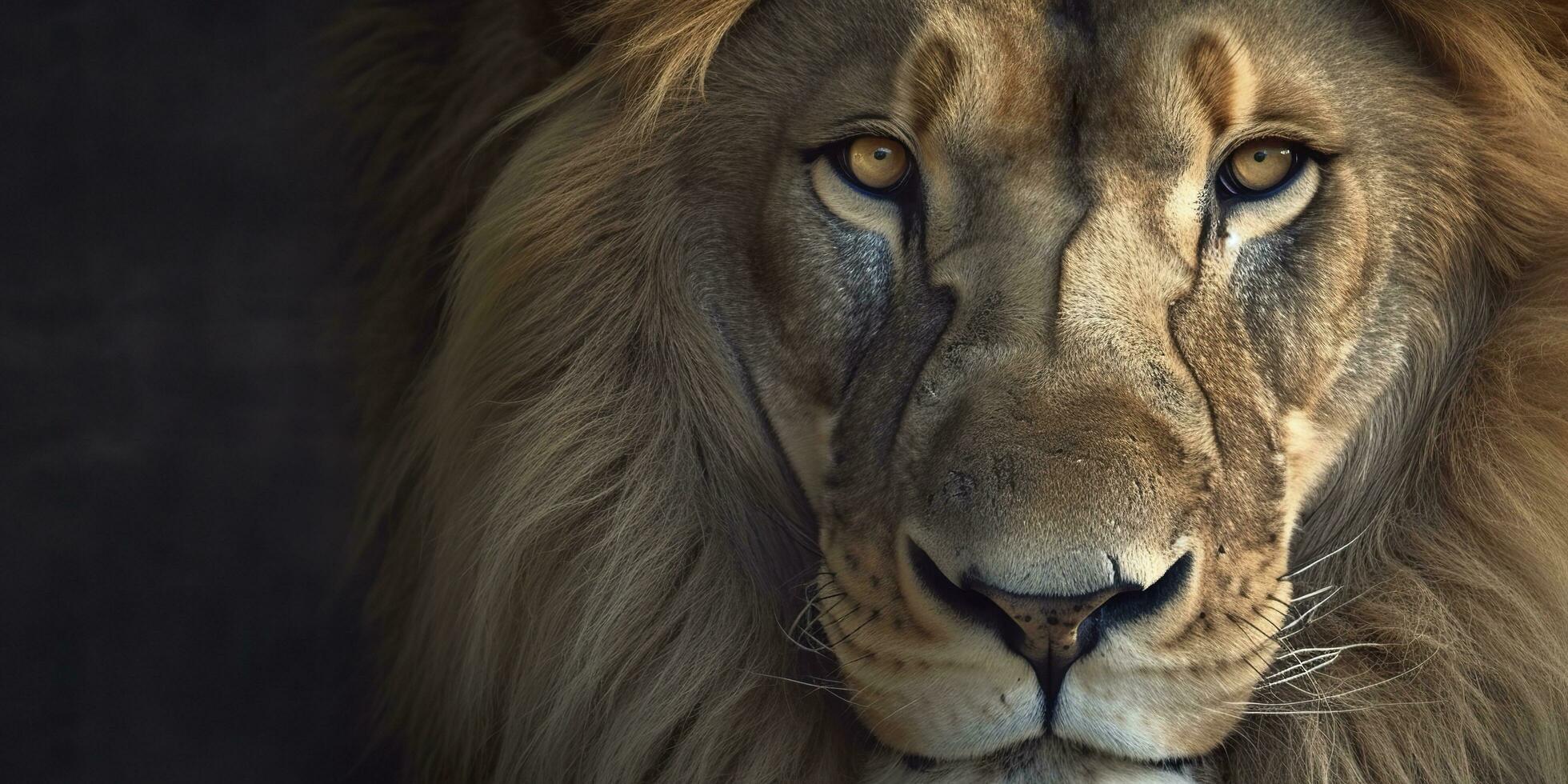 proche en haut de un africain lion. génératif ai photo