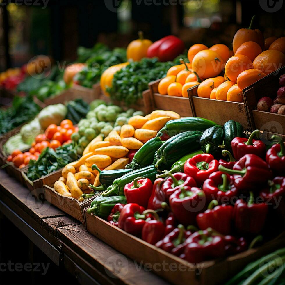 légume compteur dans une boutique ou marché, Frais éco des produits, santé se soucier - ai généré image photo