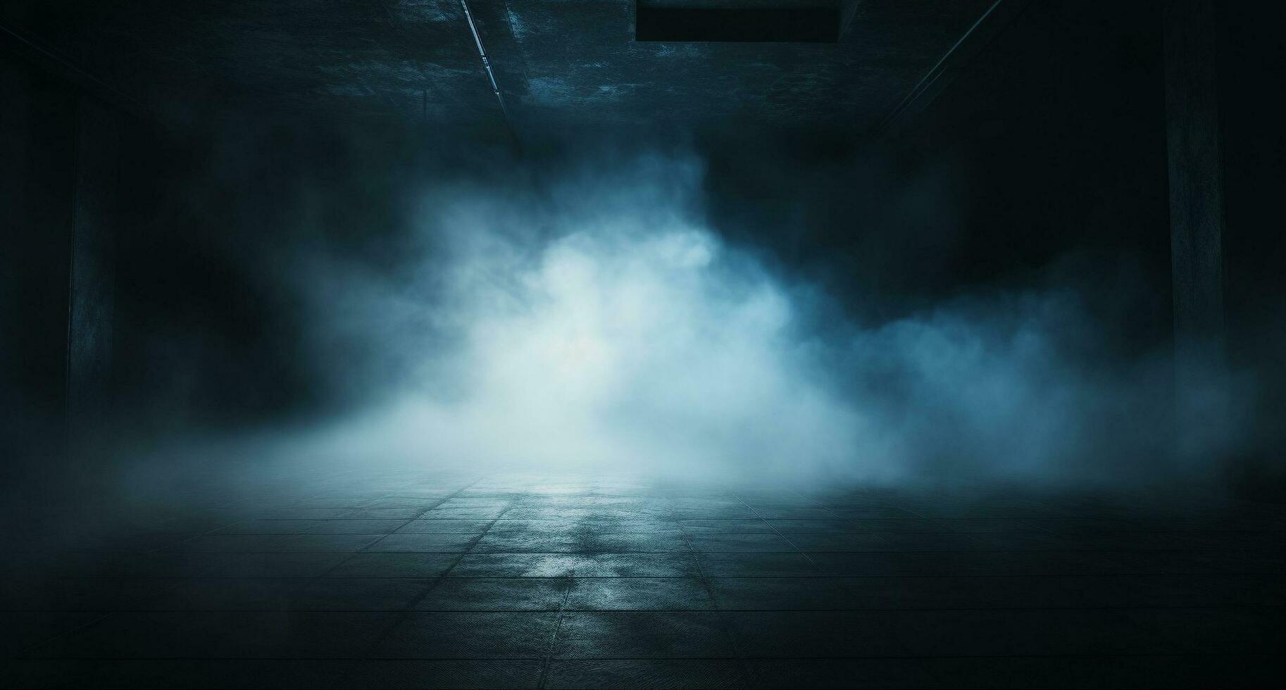 une foncé pièce avec fumée à venir en dehors de il, nuit scène avec brouillard, foncé vide lieu, génératif ai photo