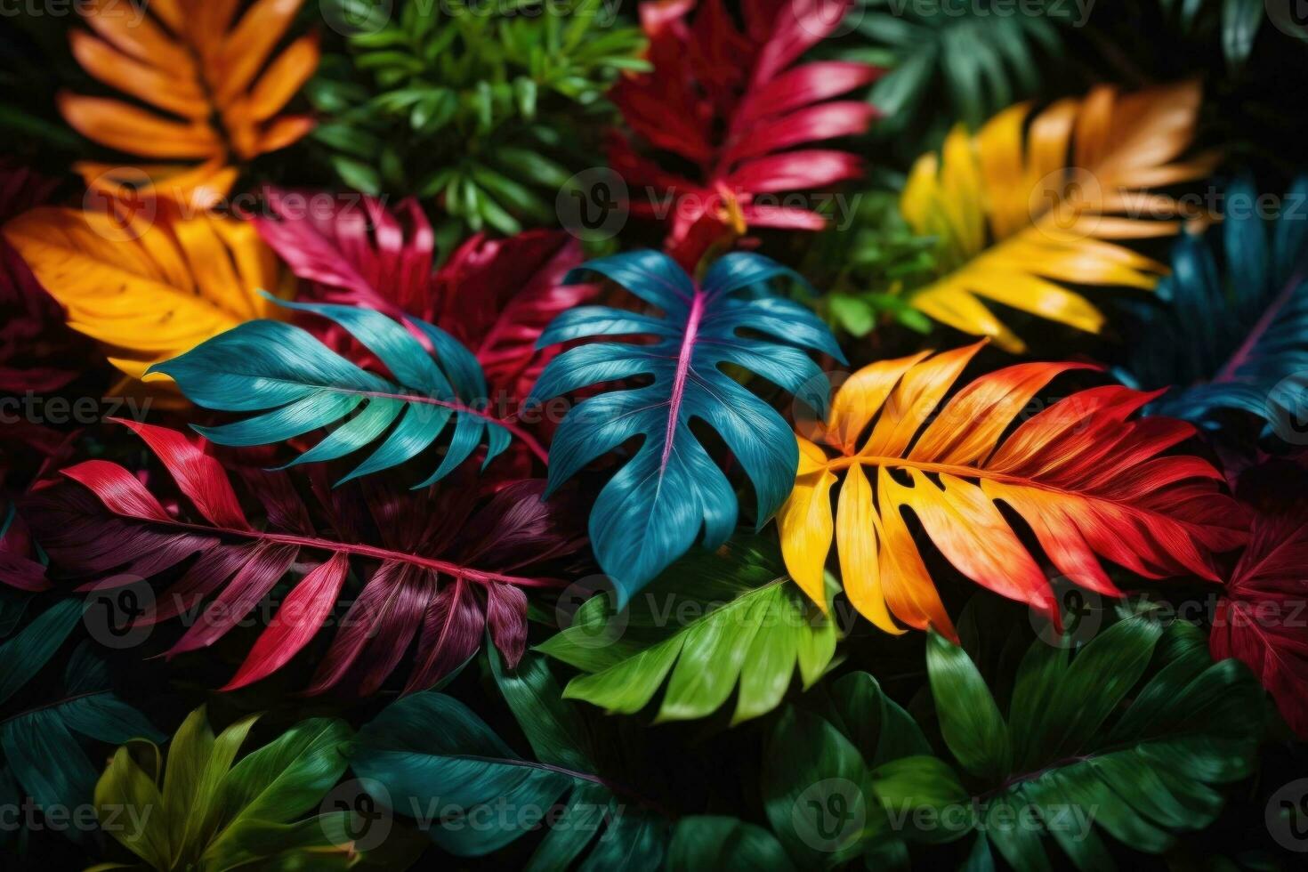 ai génératif tropical vif vibrant Couleur Contexte avec exotique peint tropical feuilles photo