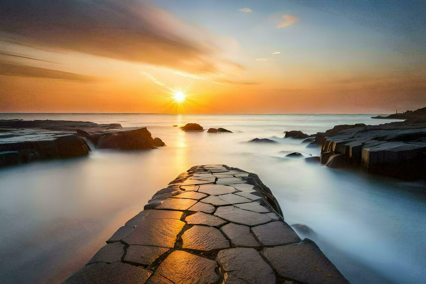 le Soleil ensembles plus de le océan dans cette photo. généré par ai photo