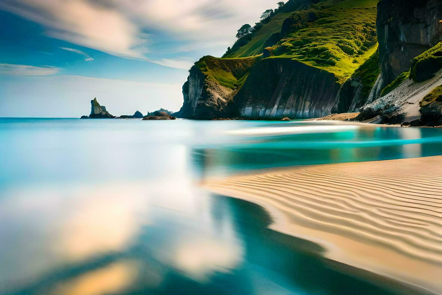 une plage avec le sable et l'eau. généré par ai photo