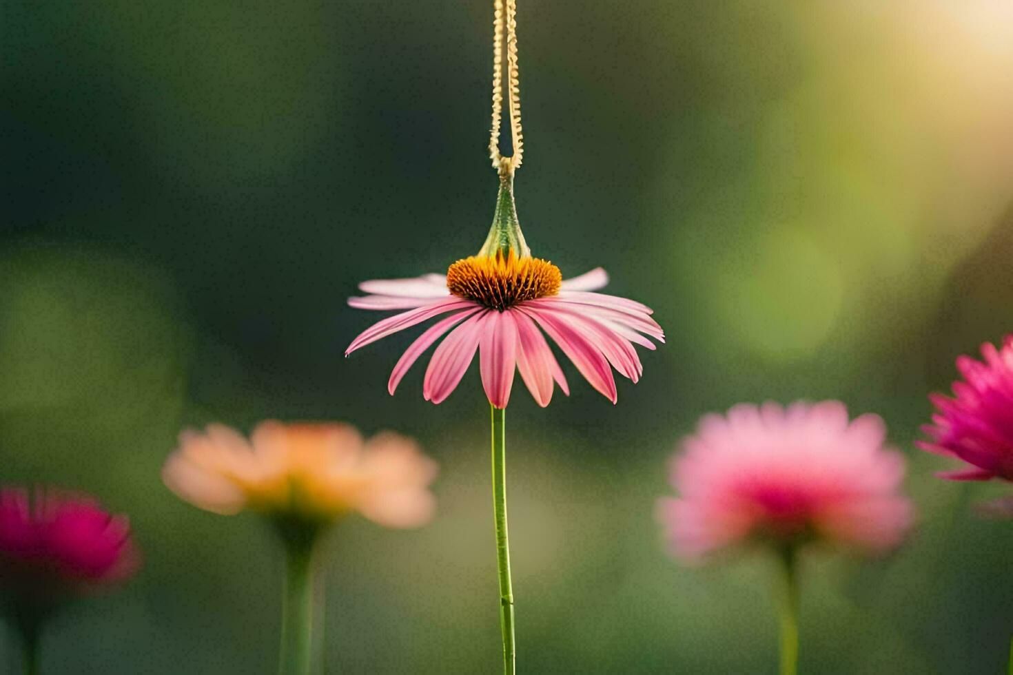 une rose fleur avec une or Collier pendaison de il. généré par ai photo