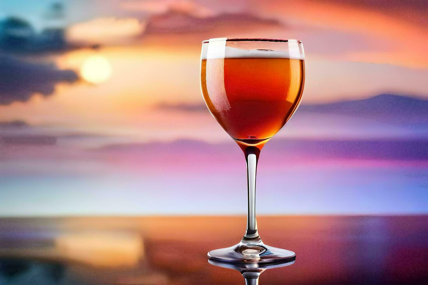 verre de du vin sur le plage. généré par ai photo