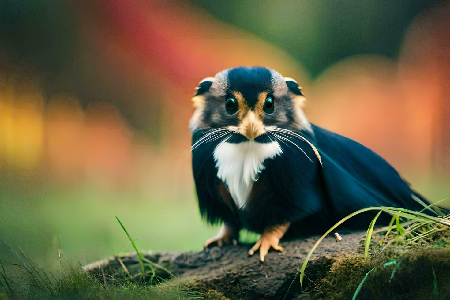 une oiseau avec une longue queue séance sur une rock. généré par ai photo