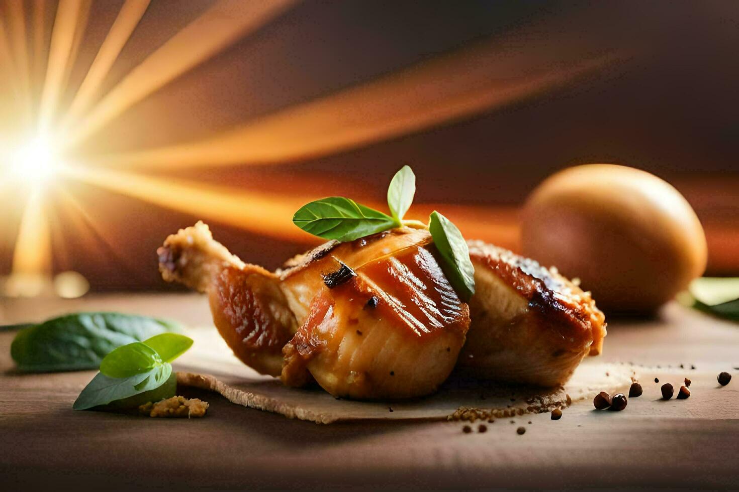 une poulet sur une en bois Coupe planche avec épices. généré par ai photo