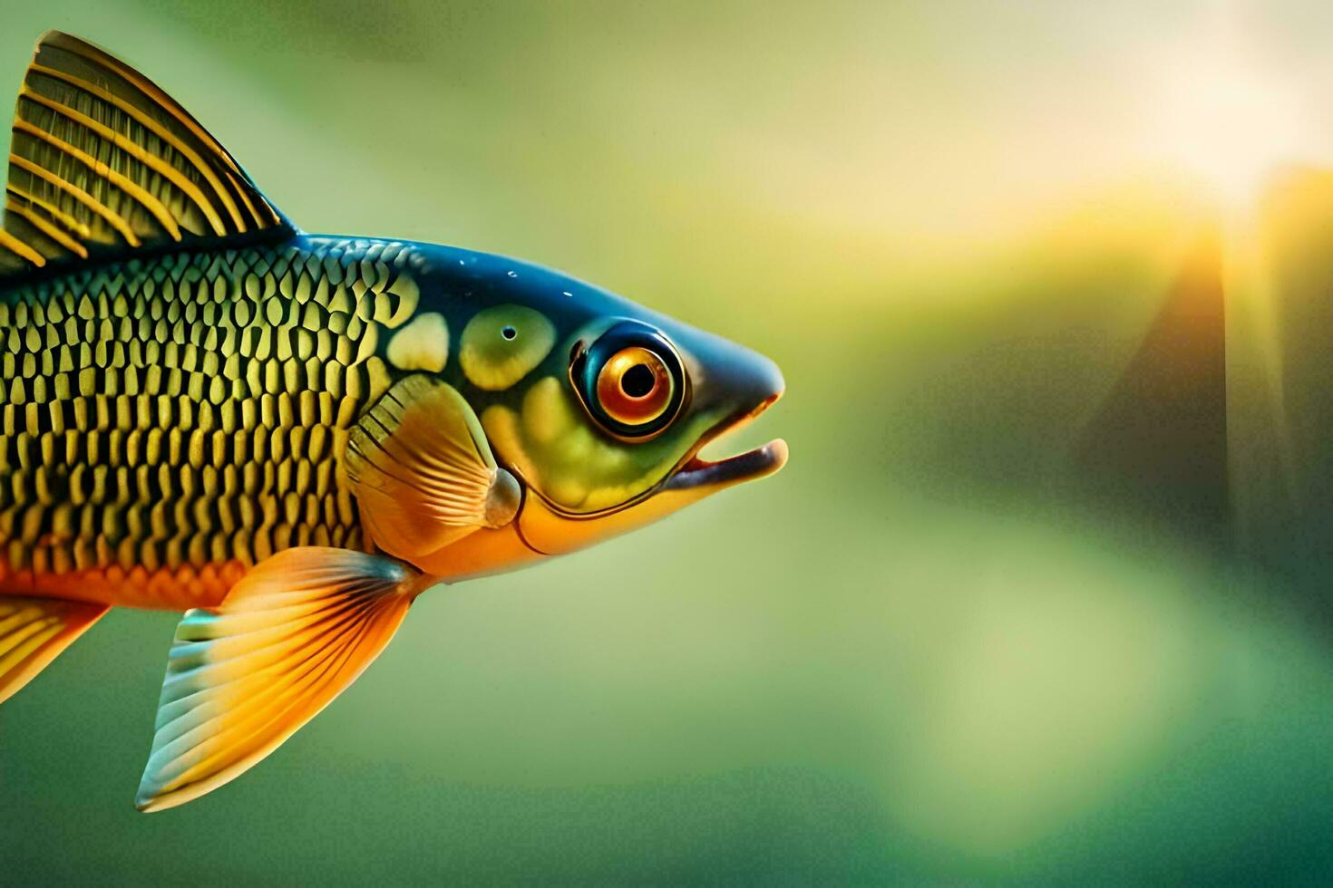 une poisson avec brillant vert yeux et Jaune nageoires. généré par ai photo