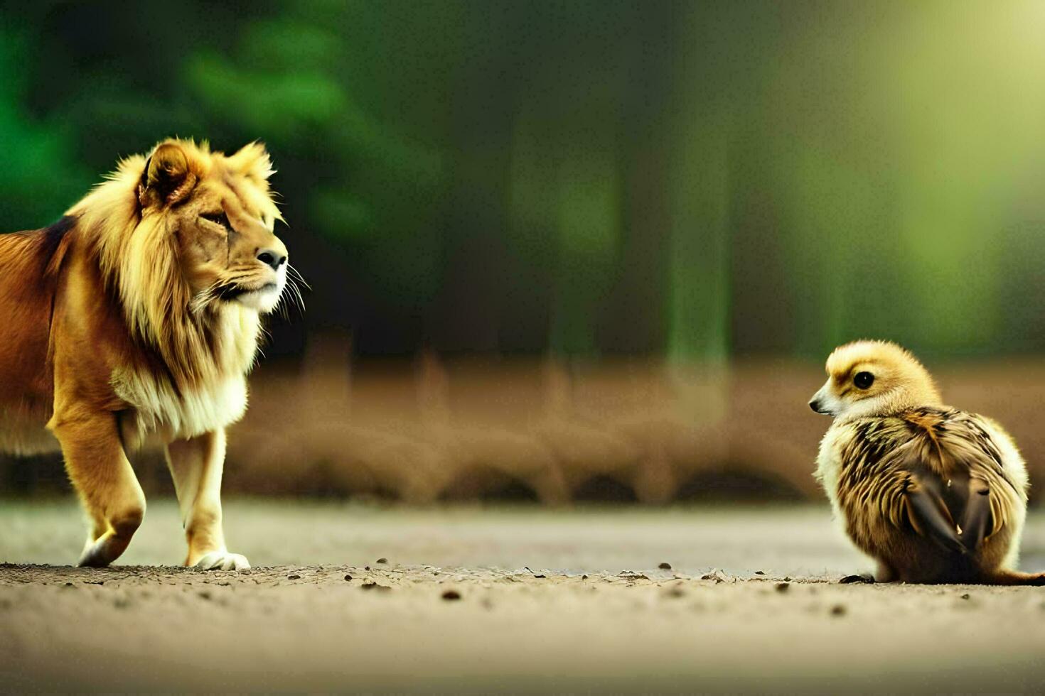 le Lion et le oiseau. généré par ai photo