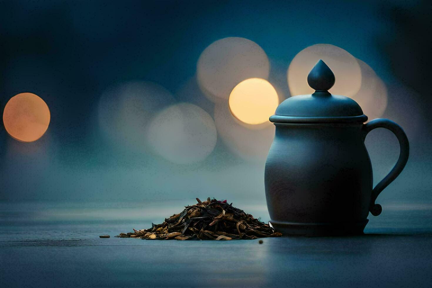 une tasse de thé sur une en bois table avec flou bokeh. généré par ai photo