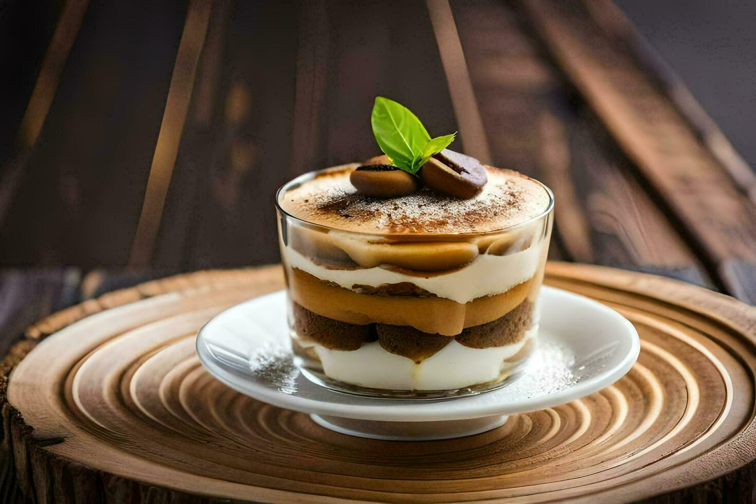 dessert avec café et Chocolat sur une en bois tableau. généré par ai photo