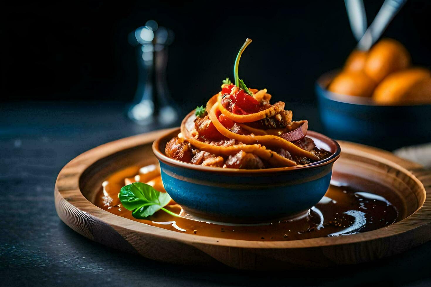 une bol de Pâtes avec sauce et garnir. généré par ai photo