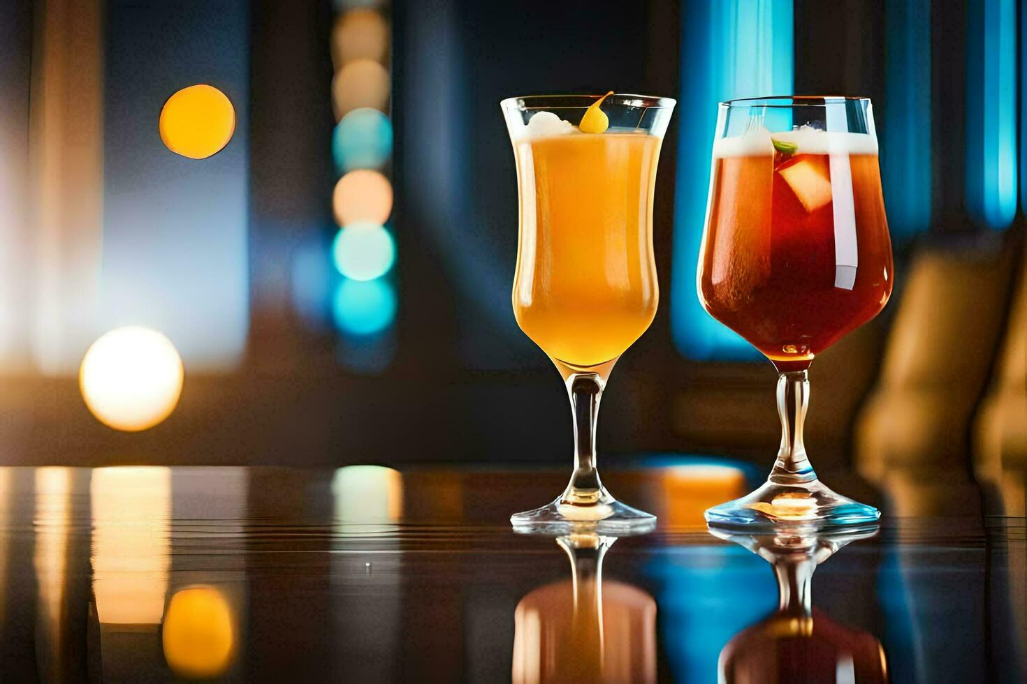 deux des lunettes de des cocktails asseoir sur une tableau. généré par ai photo