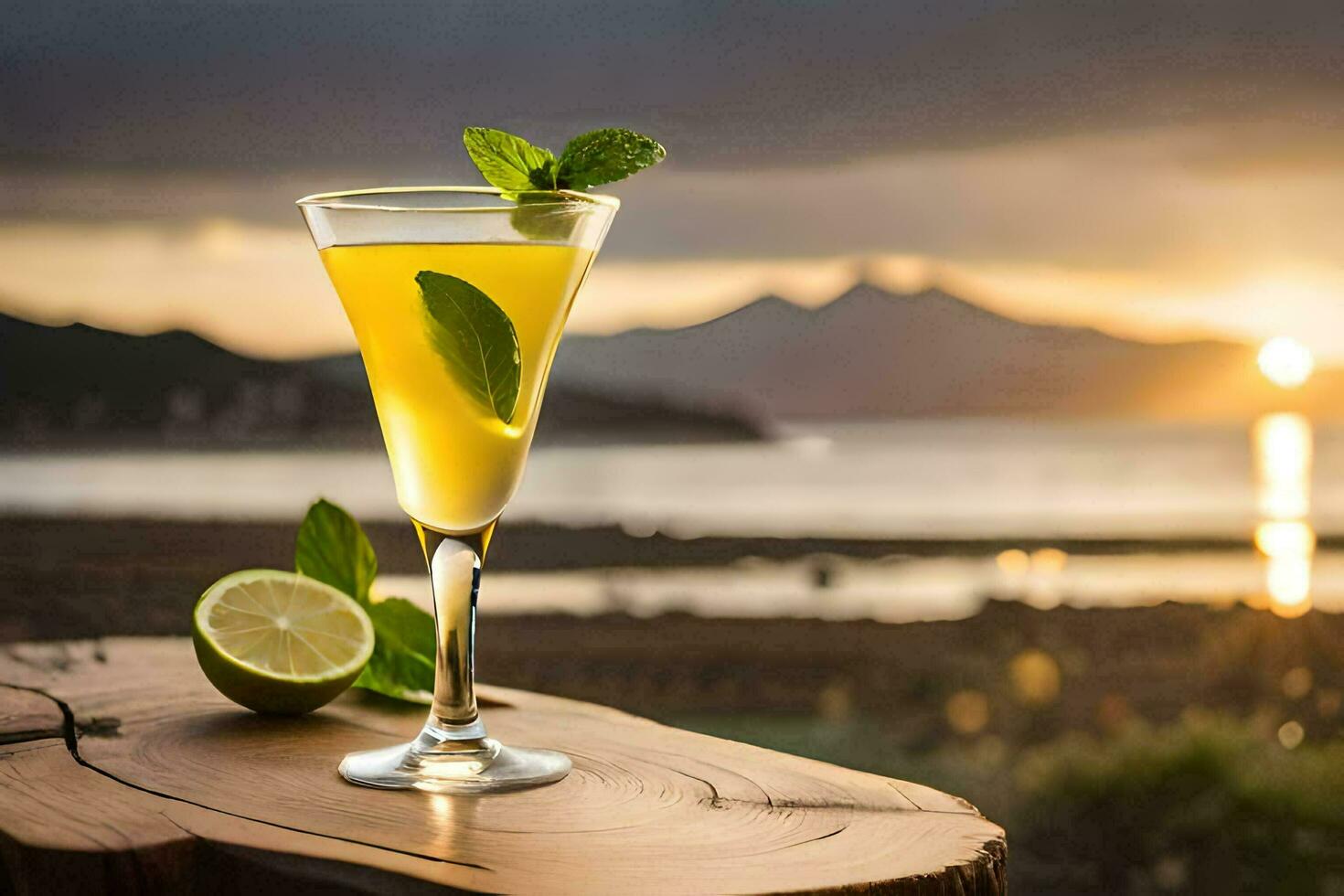 une verre de limonade avec une citron vert sur une tableau. généré par ai photo