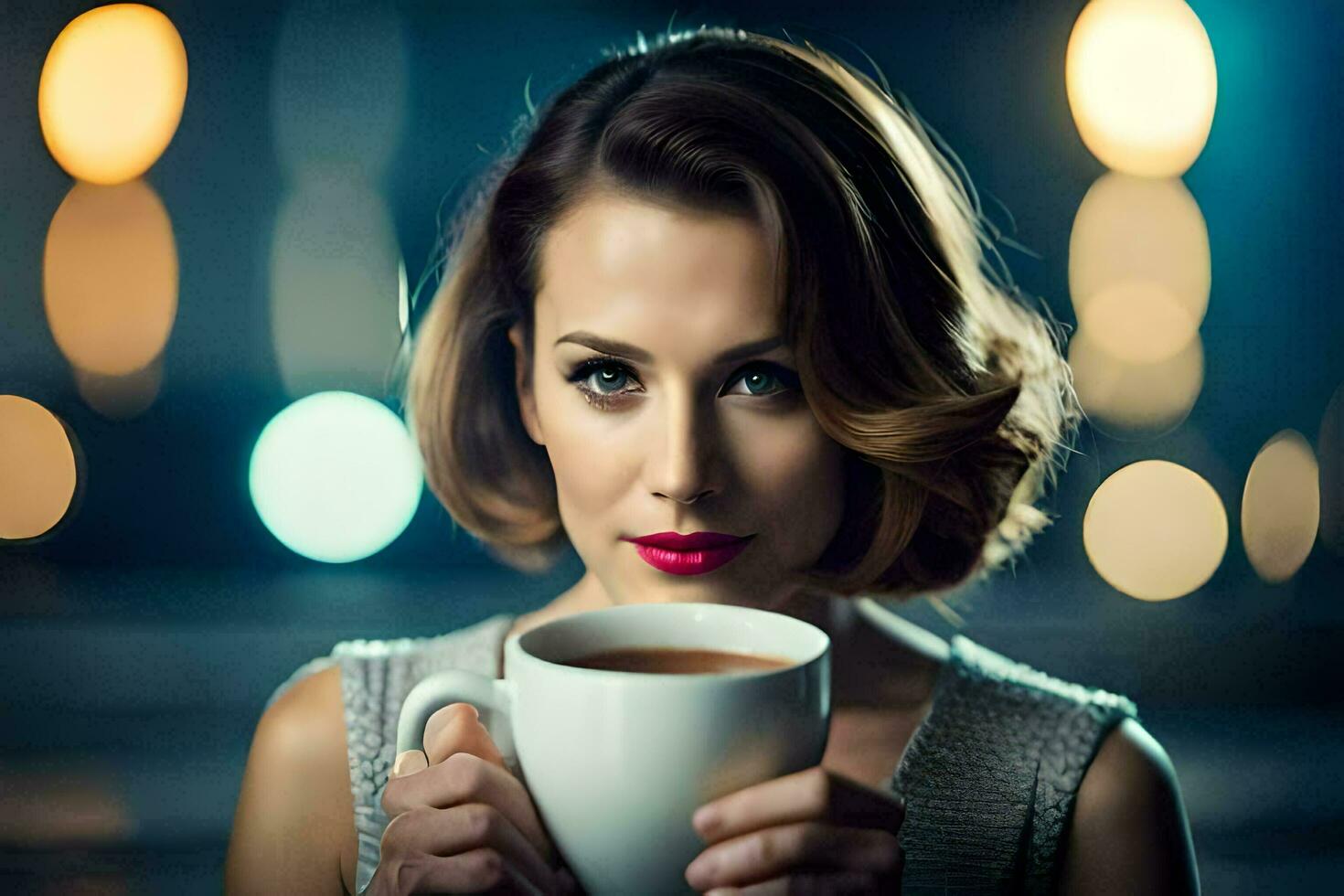 une femme en portant une tasse de thé. généré par ai photo