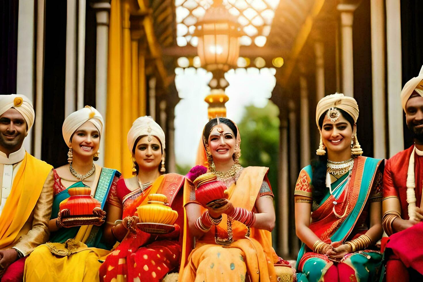 Indien mariage fête avec traditionnel tenue. généré par ai photo