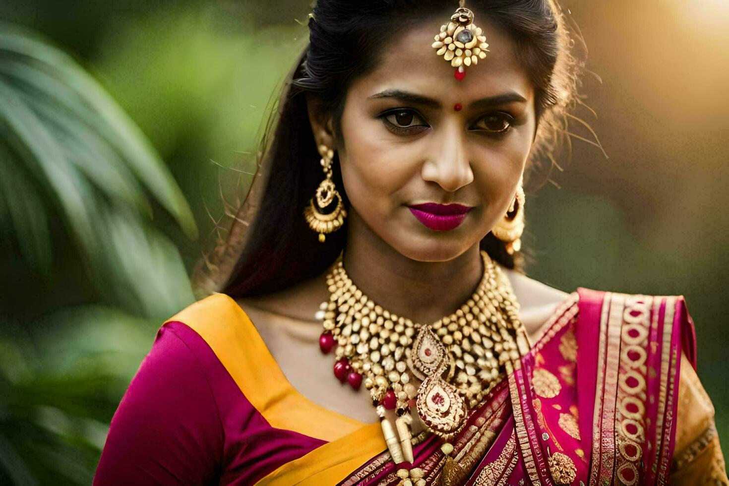 une magnifique Indien femme portant une traditionnel sari. généré par ai photo