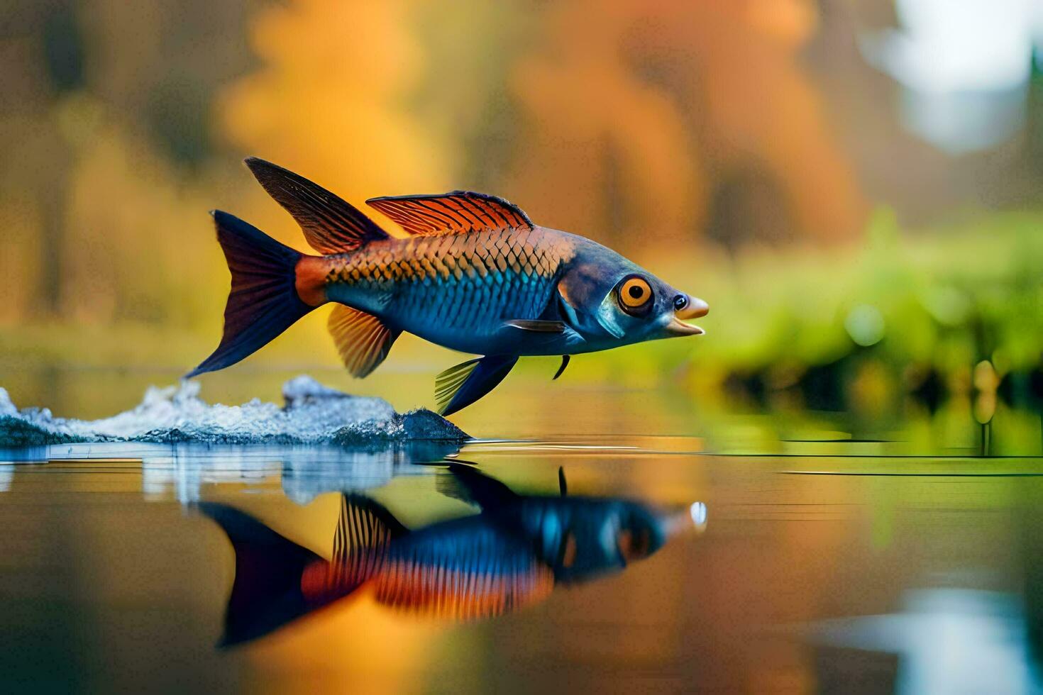 une poisson est sauter dans le l'eau. généré par ai photo