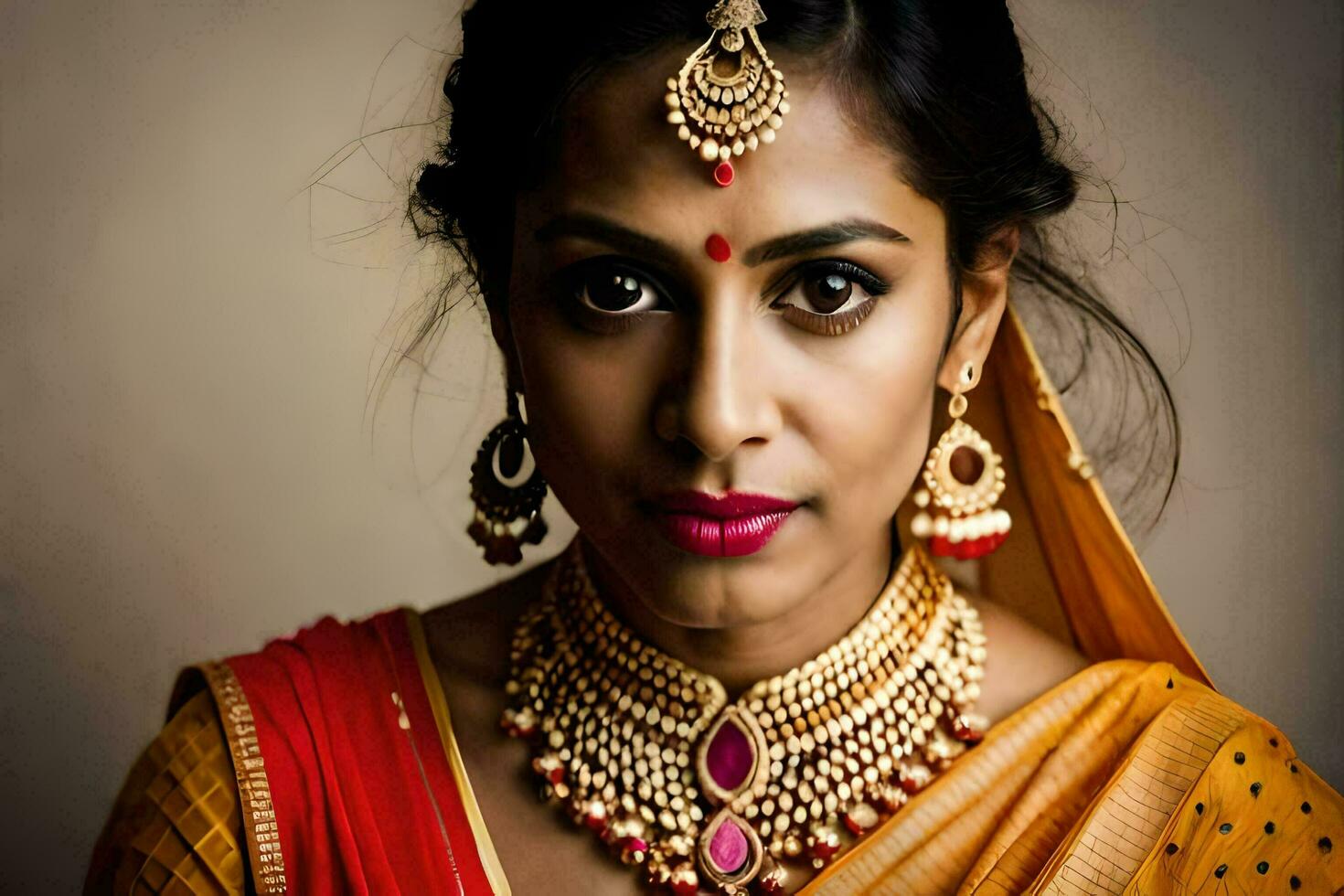 une magnifique Indien femme portant traditionnel bijoux. généré par ai photo