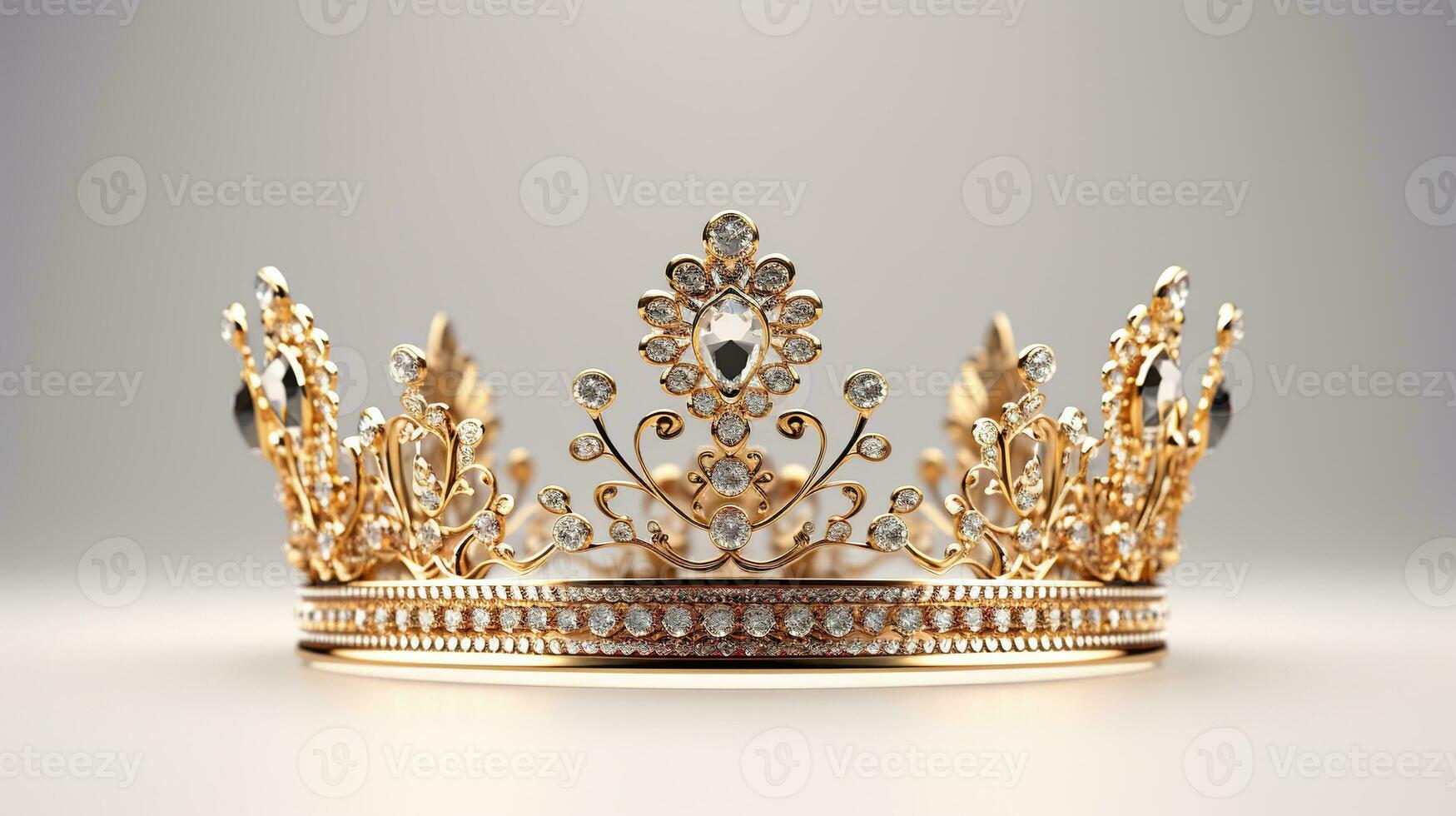 détaillé reine couronne fabriqué de or isolé sur le plaine arrière-plan, décoré avec précieux bijoux photo