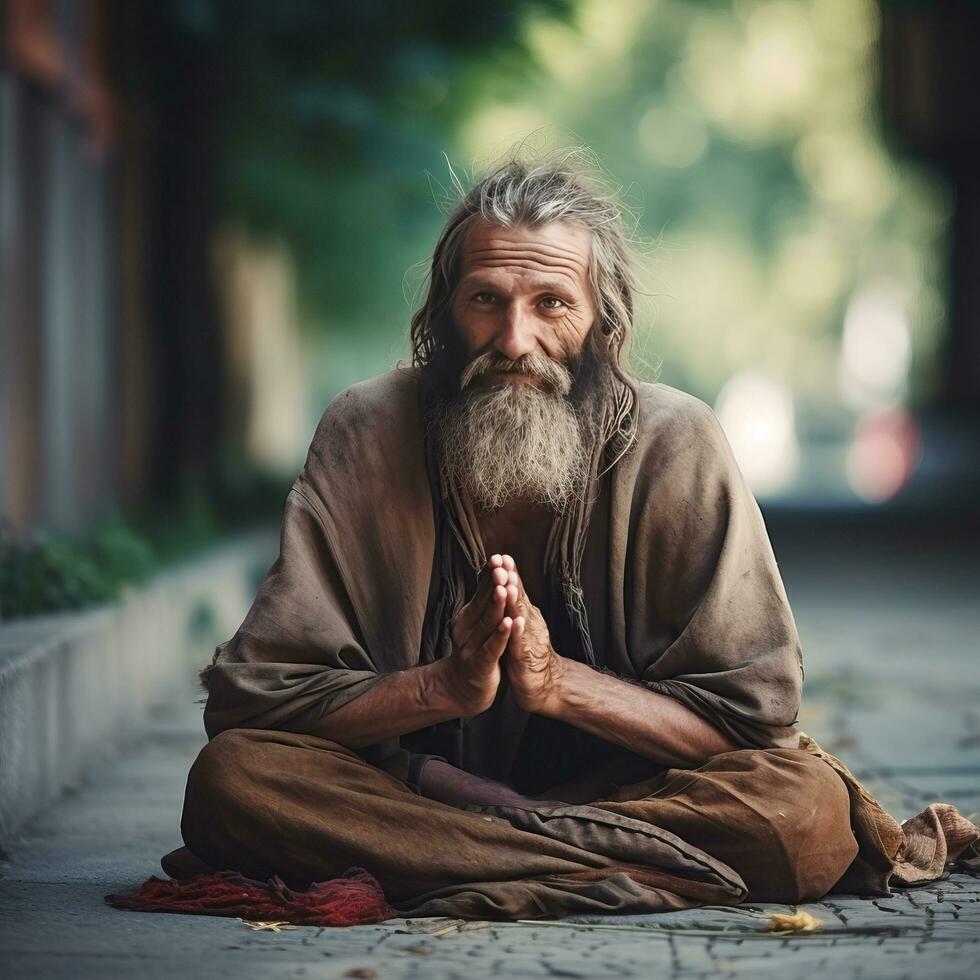 homme avec plié mains - ai généré photo