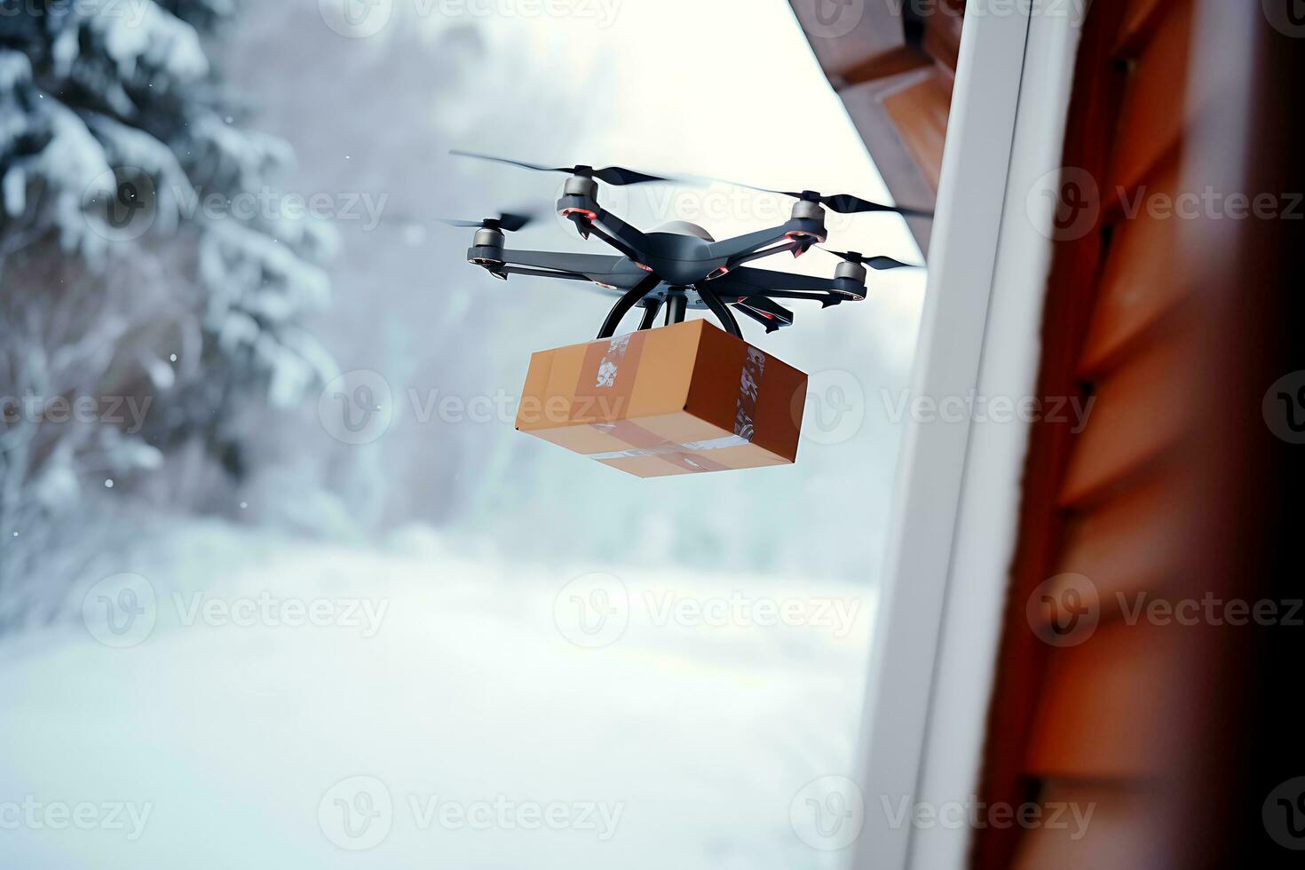 ai génératif. drone livraison de un commande, nourriture ou médicament à le campagne, village ou difficile à atteindre zones photo