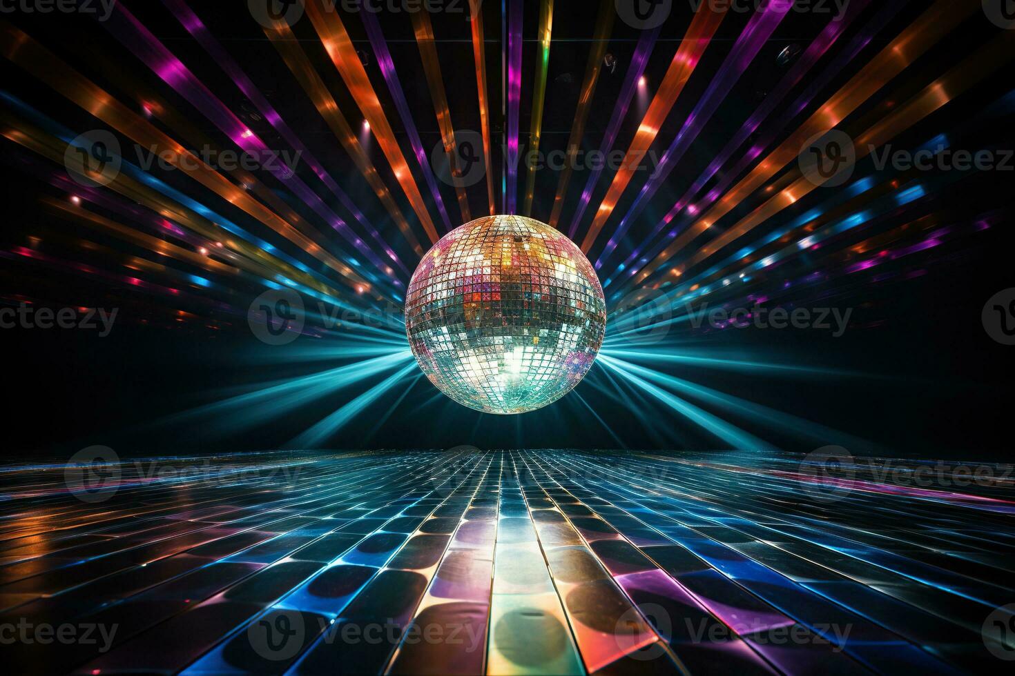 multicolore disco Balle dans une foncé vide chambre. reflets de lumière sur  une disco balle. généré par artificiel intelligence 32747629 Photo de stock  chez Vecteezy