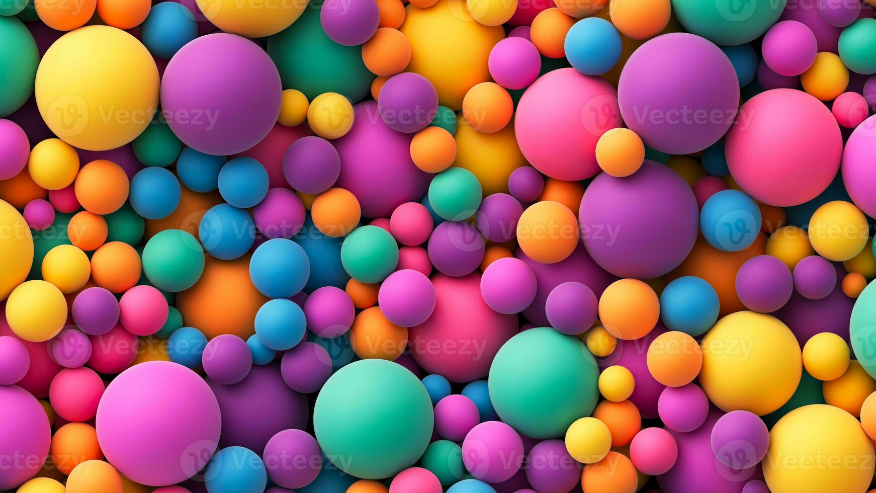 abstrait composition avec beaucoup coloré Aléatoire en volant sphères. coloré arc en ciel mat doux des balles dans différent tailles photo