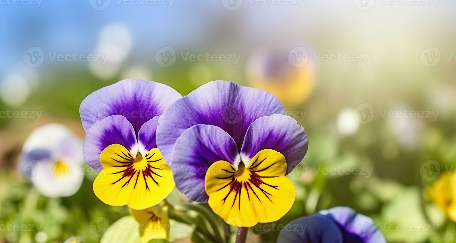 ensoleillé beauté, pensée fleurs épanouissement sur une ensoleillé journée. génératif ai photo