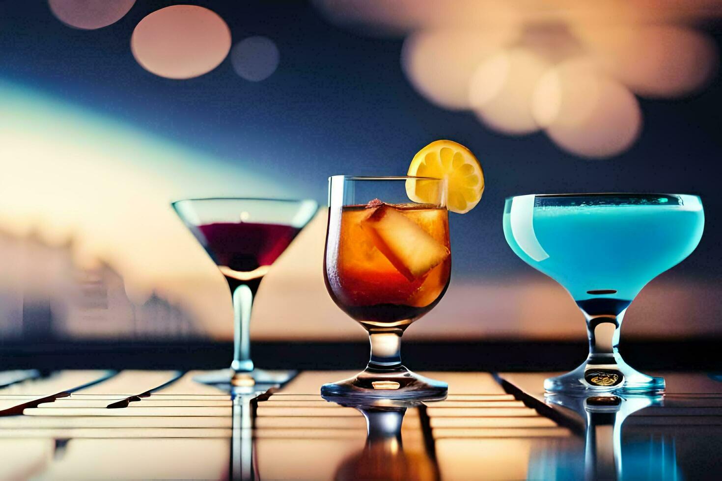 Trois différent les types de des cocktails sur une tableau. généré par ai photo