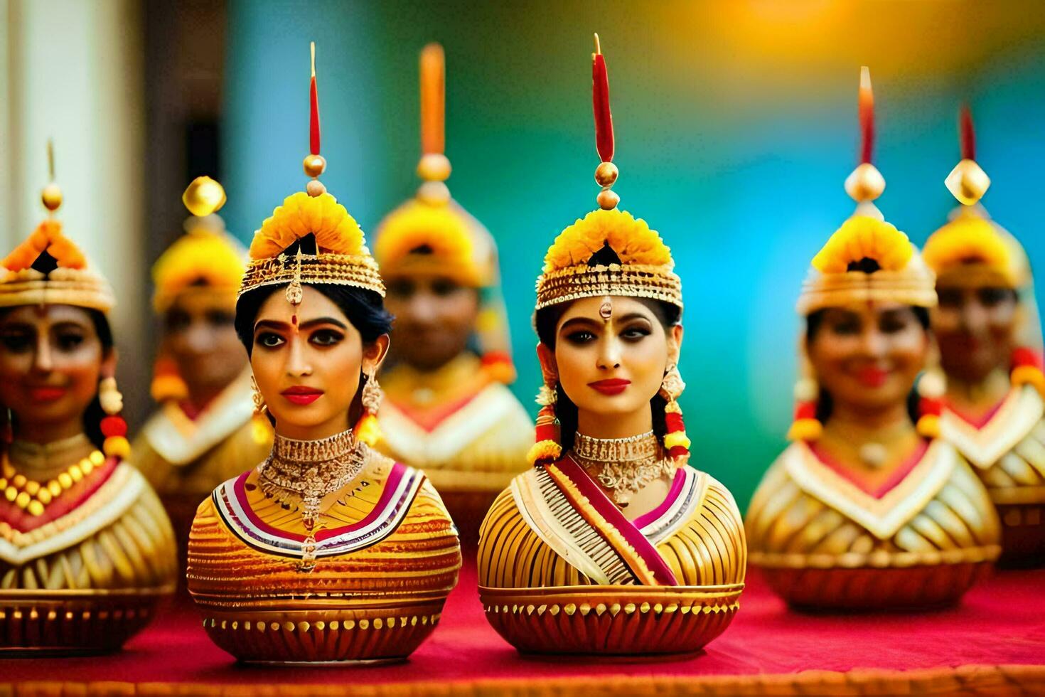 une groupe de coloré figurines dans Indien style. généré par ai photo