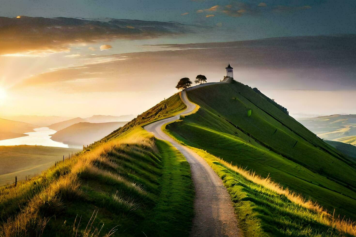 le route à le phare. généré par ai photo