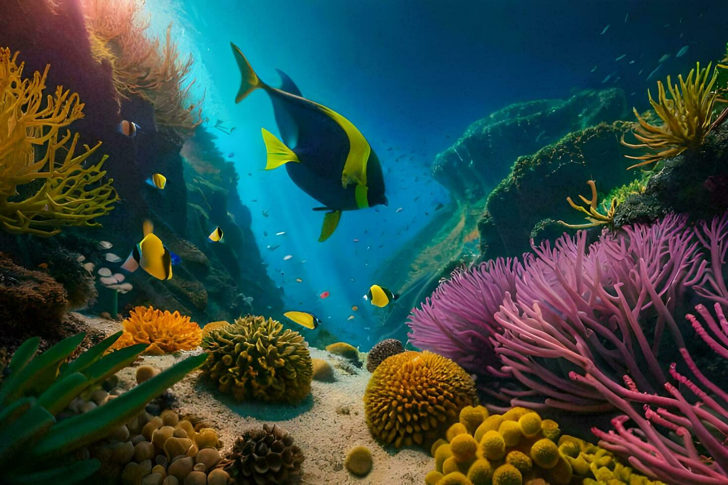 un sous-marin scène avec coloré corail et poisson. généré par ai photo